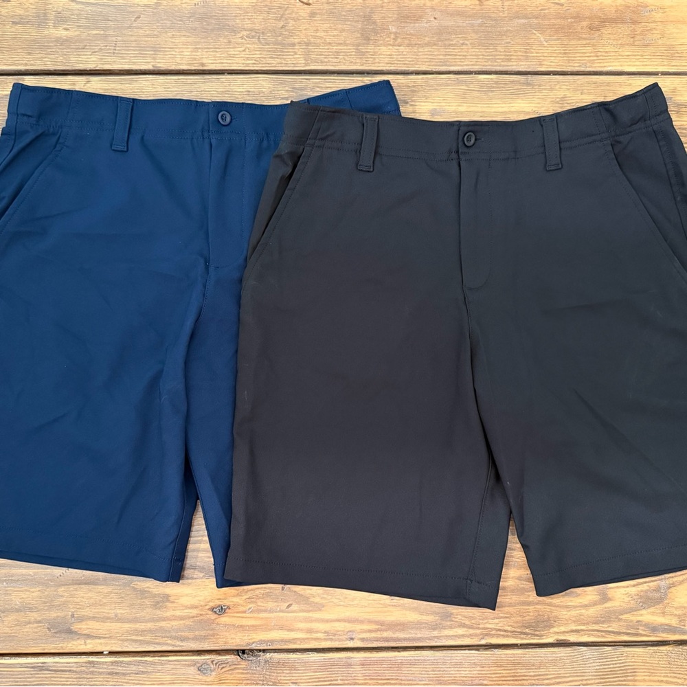 Boys Under Armour Navy and Black Flat-Front Golf Shorts Size Youth Large